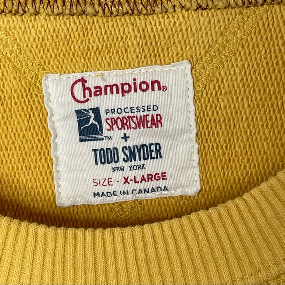 Champion + Todd Snyder Mens XL Yellow Ringer Spellout Chain Stitch Sweatshirt - Picture 3 of 11